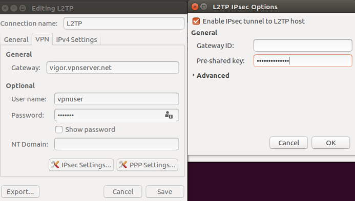 10 5 Settings and enter Pre shared key for IPsec