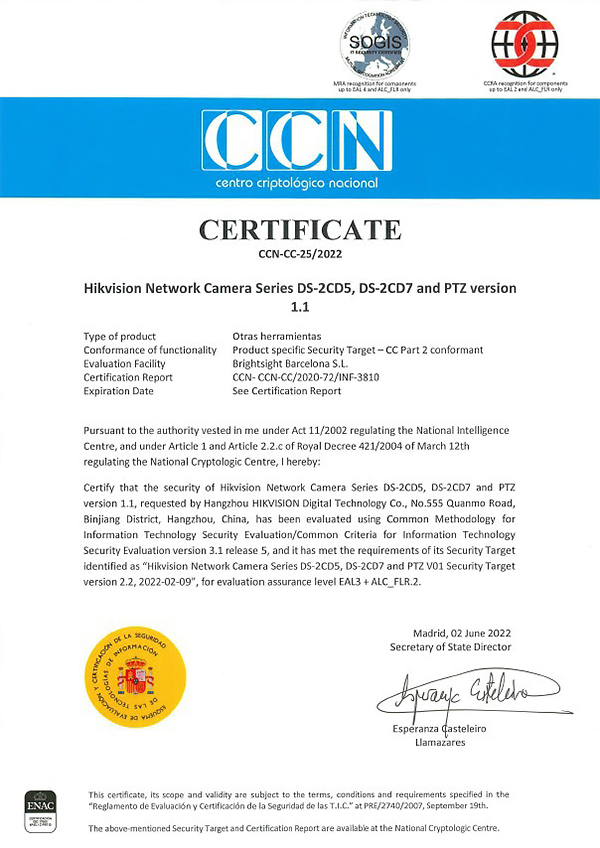 Hikvision certificado eal3